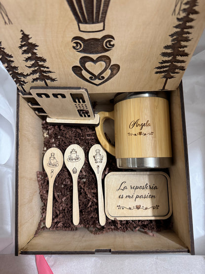 Caja con set personalizado en madera
