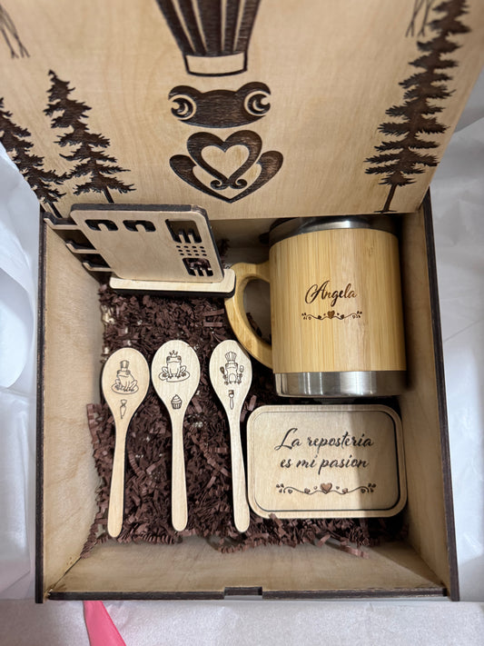 Caja con set personalizado en madera