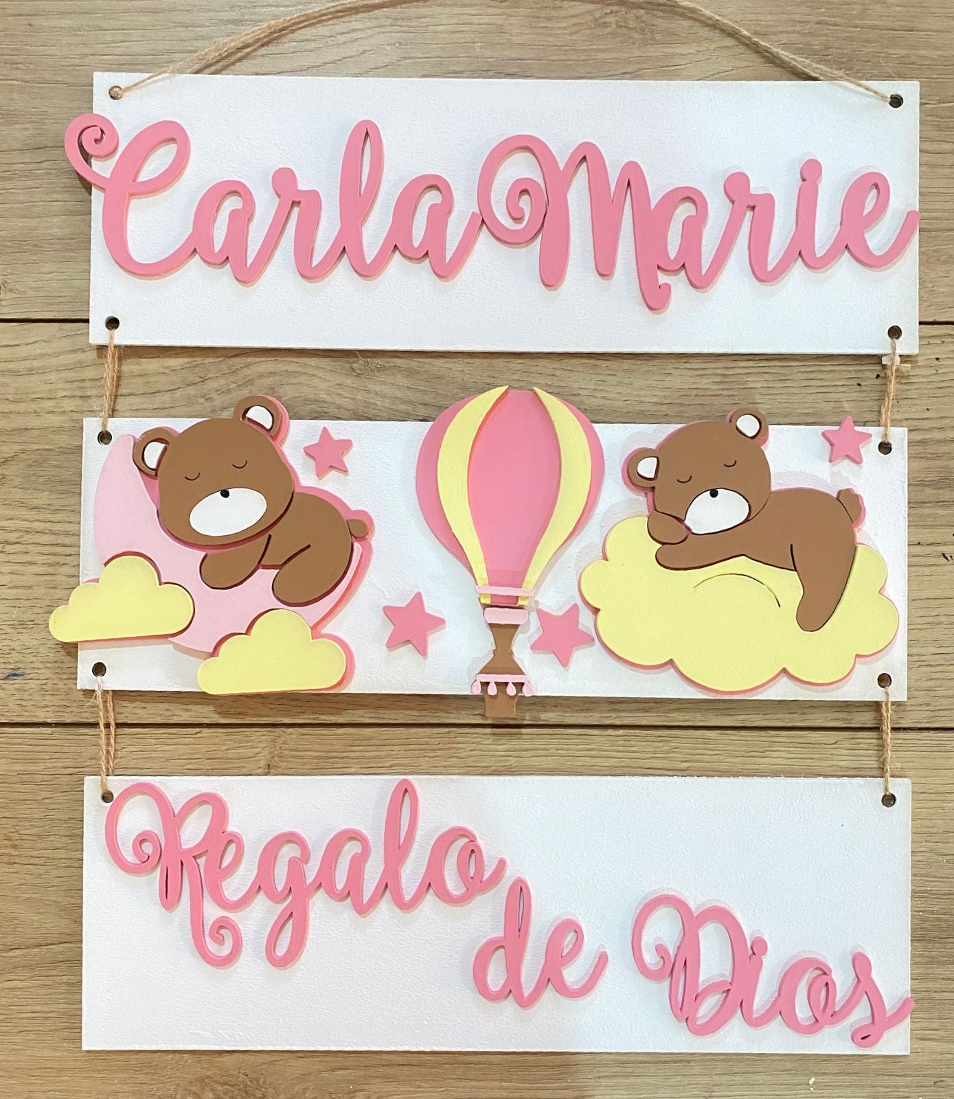 Pink Yellow Sleeping Bear Baby Girl kids Room Decor