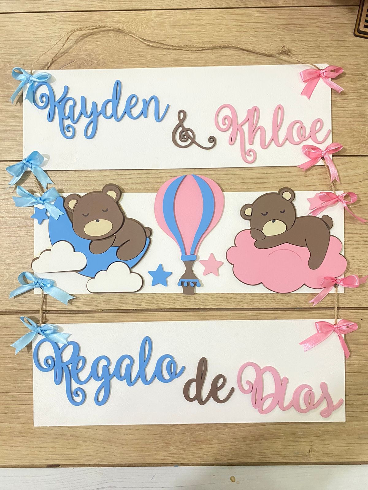 Safari nursery decor Blue Pink Sleeping Bear Baby Girl Boy kids Room Decor