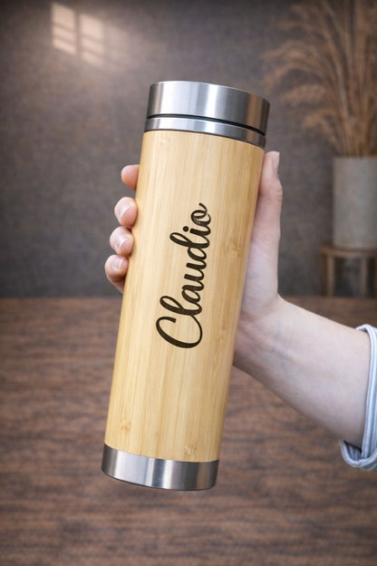 Termo personalizado de bambu con grabado