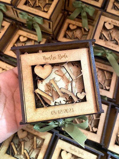 Souvenir para boda de caja de madera personalizada