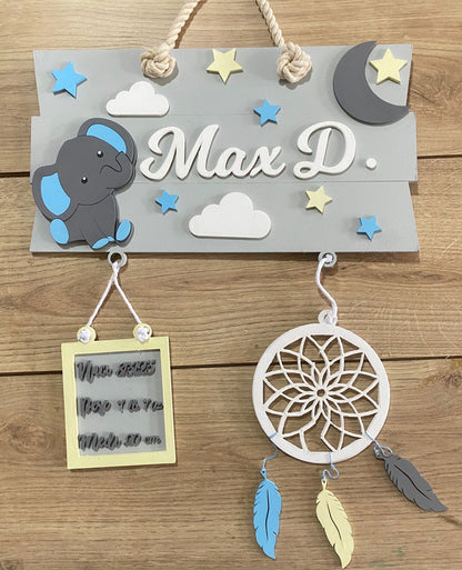 Safari nursery decor Elephant Dreams Catcher Baby Boy Wall Hanging