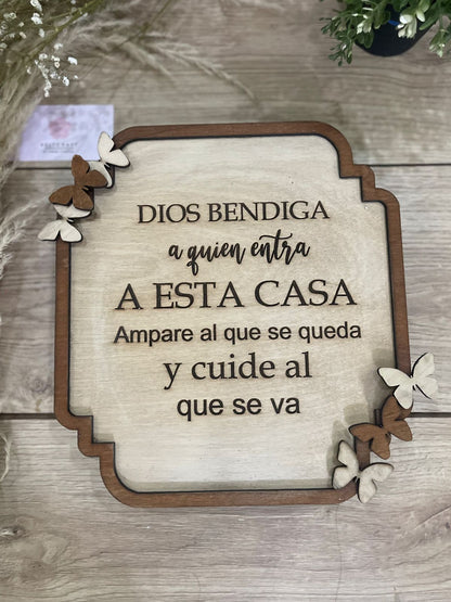 Letrero personalizado en madera Dios bendiga esta casa