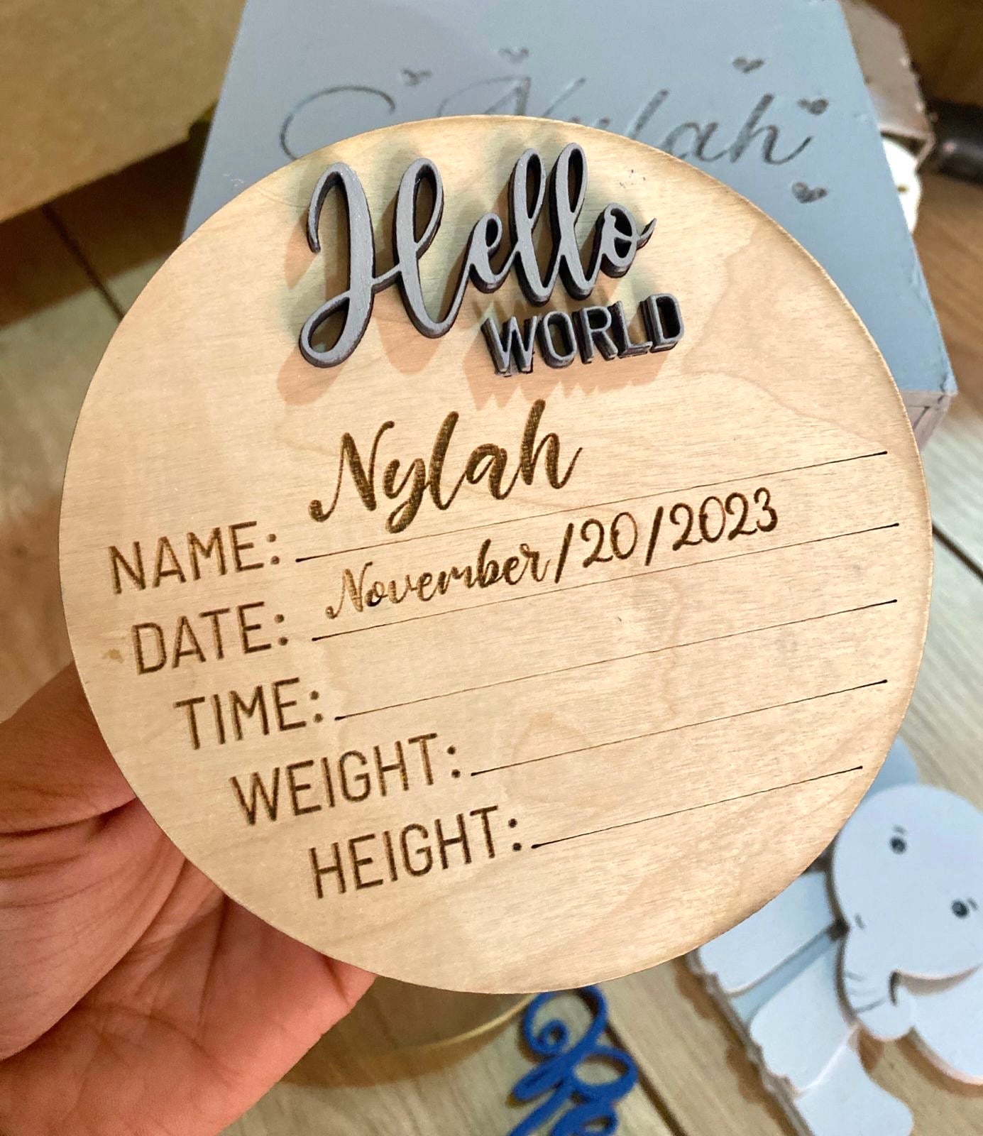 Wooden born tags for baby months Girl Boy