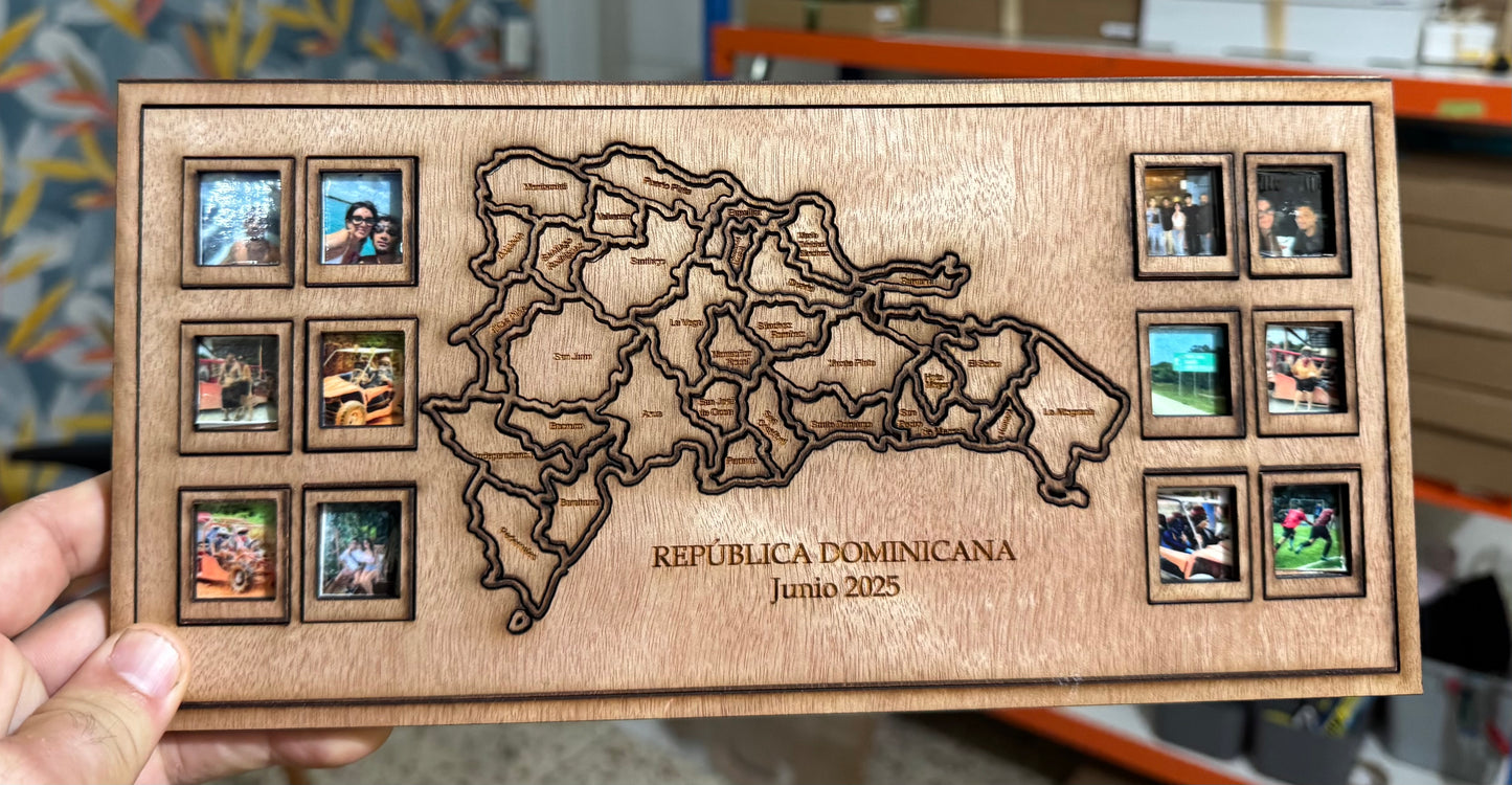 Mapa recuerdos pareja en madera personalizado