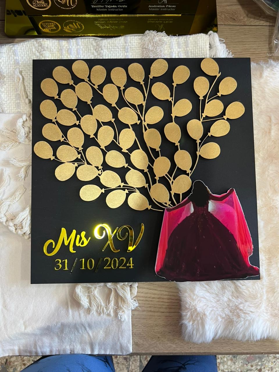 Cuadro madera personalizado recepcion cumpleanos