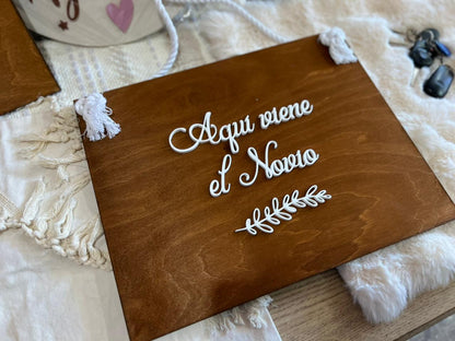 Letrero madera boda novio