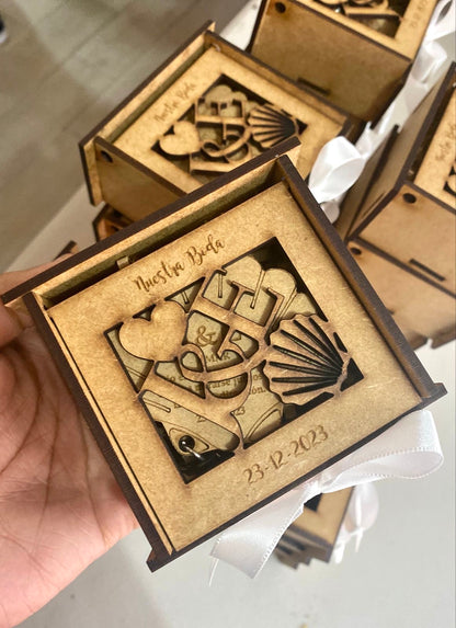 Souvenir para boda de caja de madera personalizada