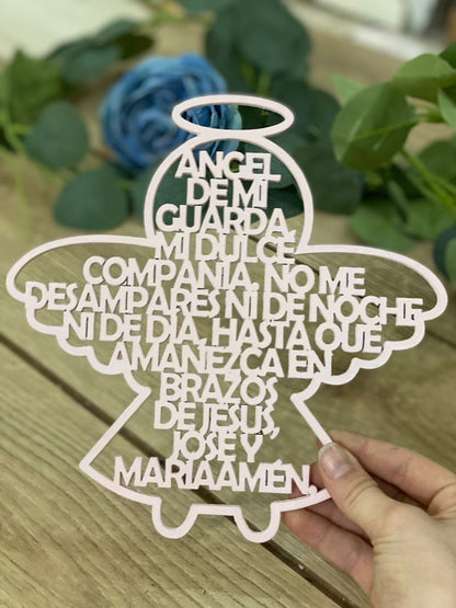 Souvenir de ángel para bautizo personalizado en madera Santo Domigo