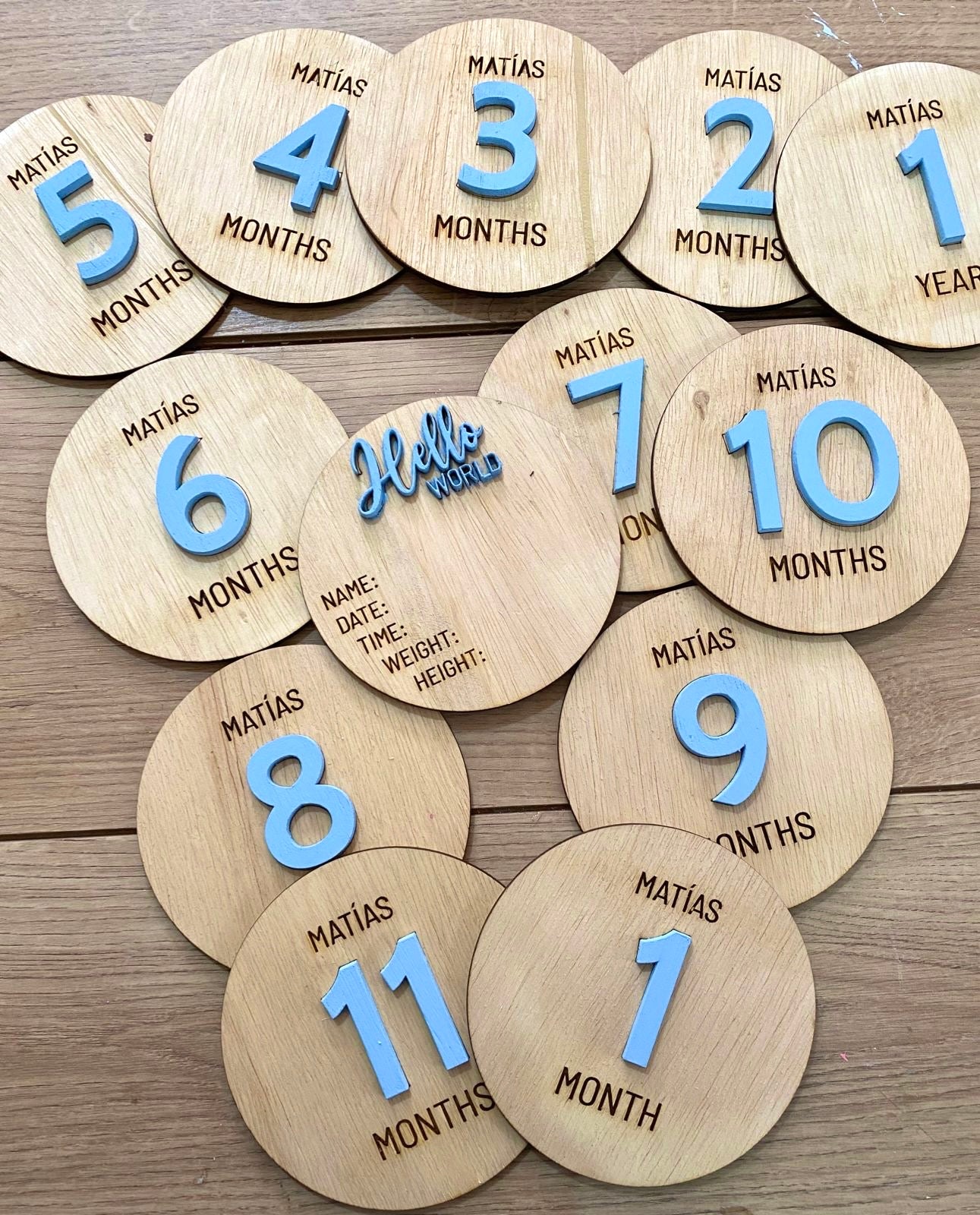 Blue Tags for baby months Wood Acrylic Girl Boy