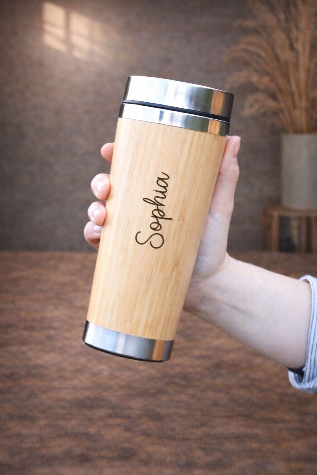 Termo personalizado de bambu con grabado