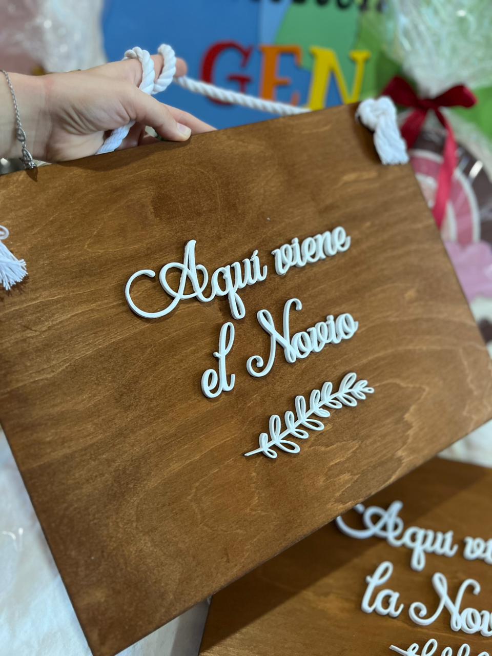 Letrero madera boda novio