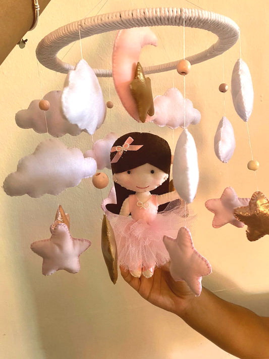 Doll moon & clouds Girl Crib Mobile