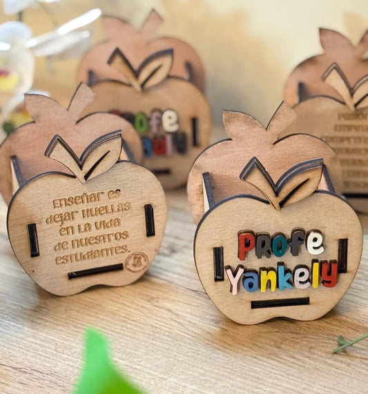 Cajas madera forma de manzana personalizada