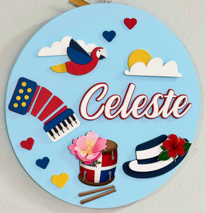 Colgante para bebe con tematica dominicana