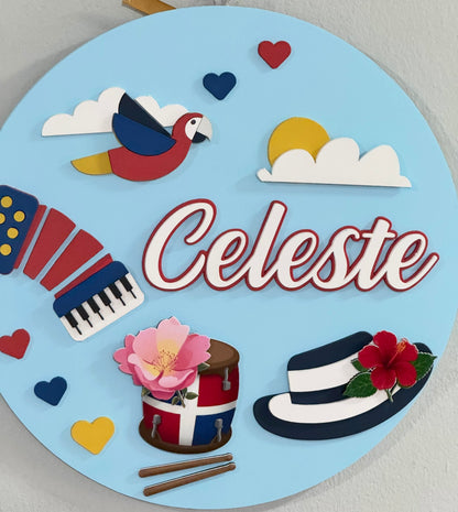 Colgante para bebe con tematica dominicana