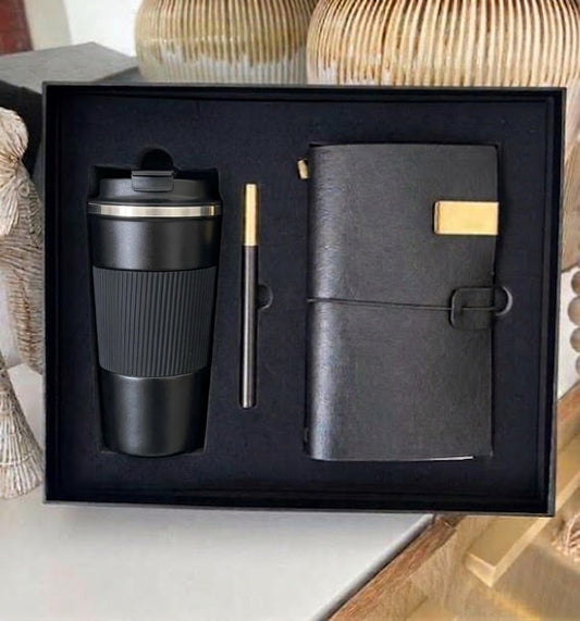 Libreta negra con termo kit promocional