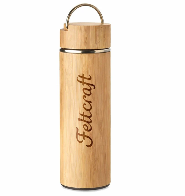 vaso tipo termo grabado personalizado en bambu
