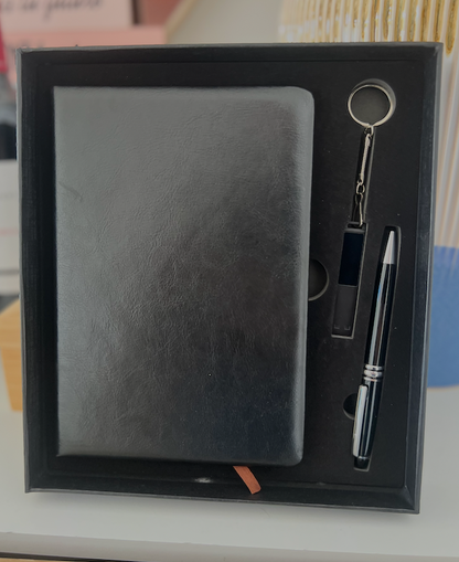 Set Ejecutivo Premium Cuero: Libreta, USB, Porta-credencial y Bolígrafo