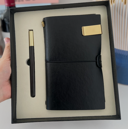 Set Ejecutivo Compacto Libreta y Bolígrafo con Detalles Dorados