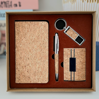 Set Ejecutivo Eco Corcho: Libreta, Bolígrafo, Llavero y Tarjetero