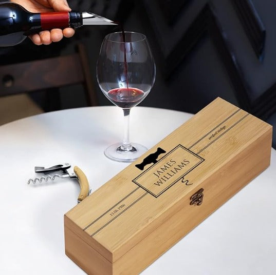 Caja Vinera de Bambú Personalizada con Set de Accesorios — 4 Piezas