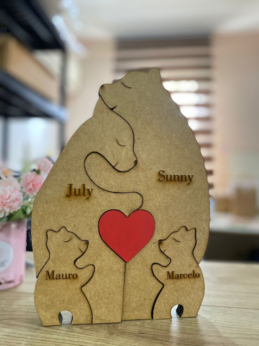 Adorno familiar de madera con familia de osos personalizado para el hogar - Felt Craft RD