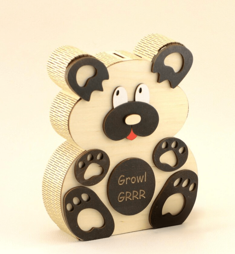 alcancia personalizada en forma de oso en madera - Felt Craft RD