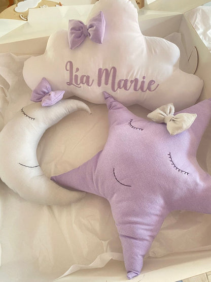 Almohadillas con forma de estrella, de nube y de luna personalizadas para regalo de niña - Felt Craft RD