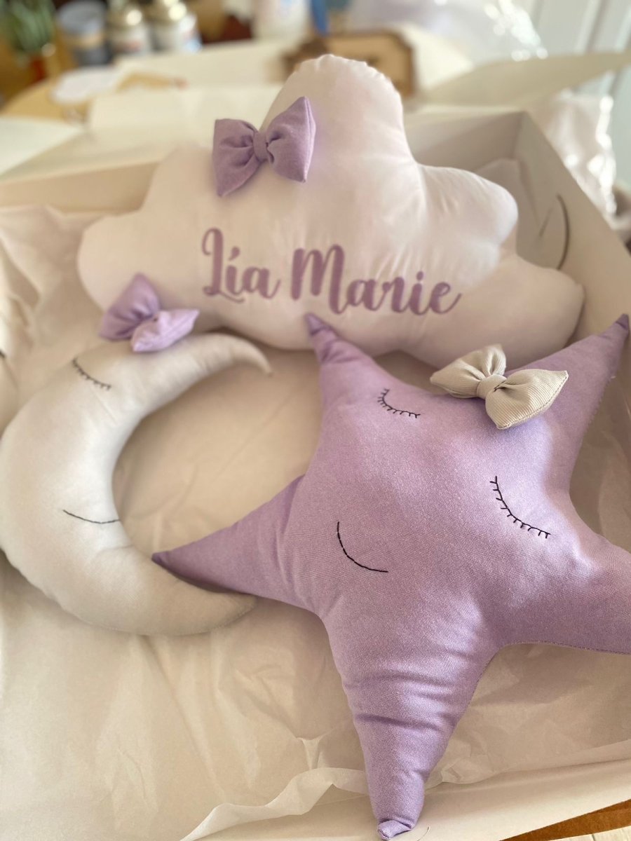 Almohadillas con forma de estrella, de nube y de luna personalizadas para regalo de niña - Felt Craft RD