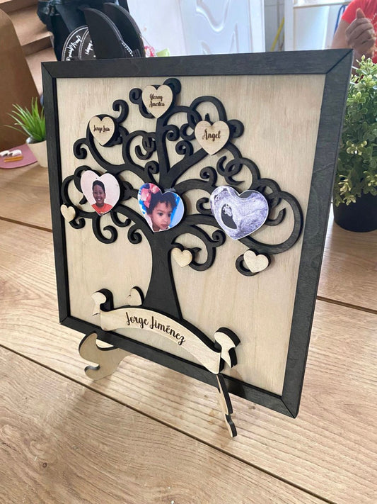 Árbol genealógico familiar con fotos de madera personalizado - Felt Craft RD