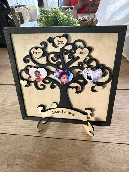 Árbol genealógico familiar con fotos de madera personalizado - Felt Craft RD