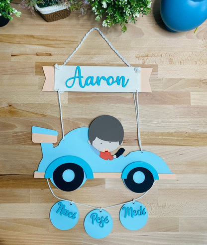 Baby Blue Racing Baby Boy Wall Hanging - Felt Craft RD