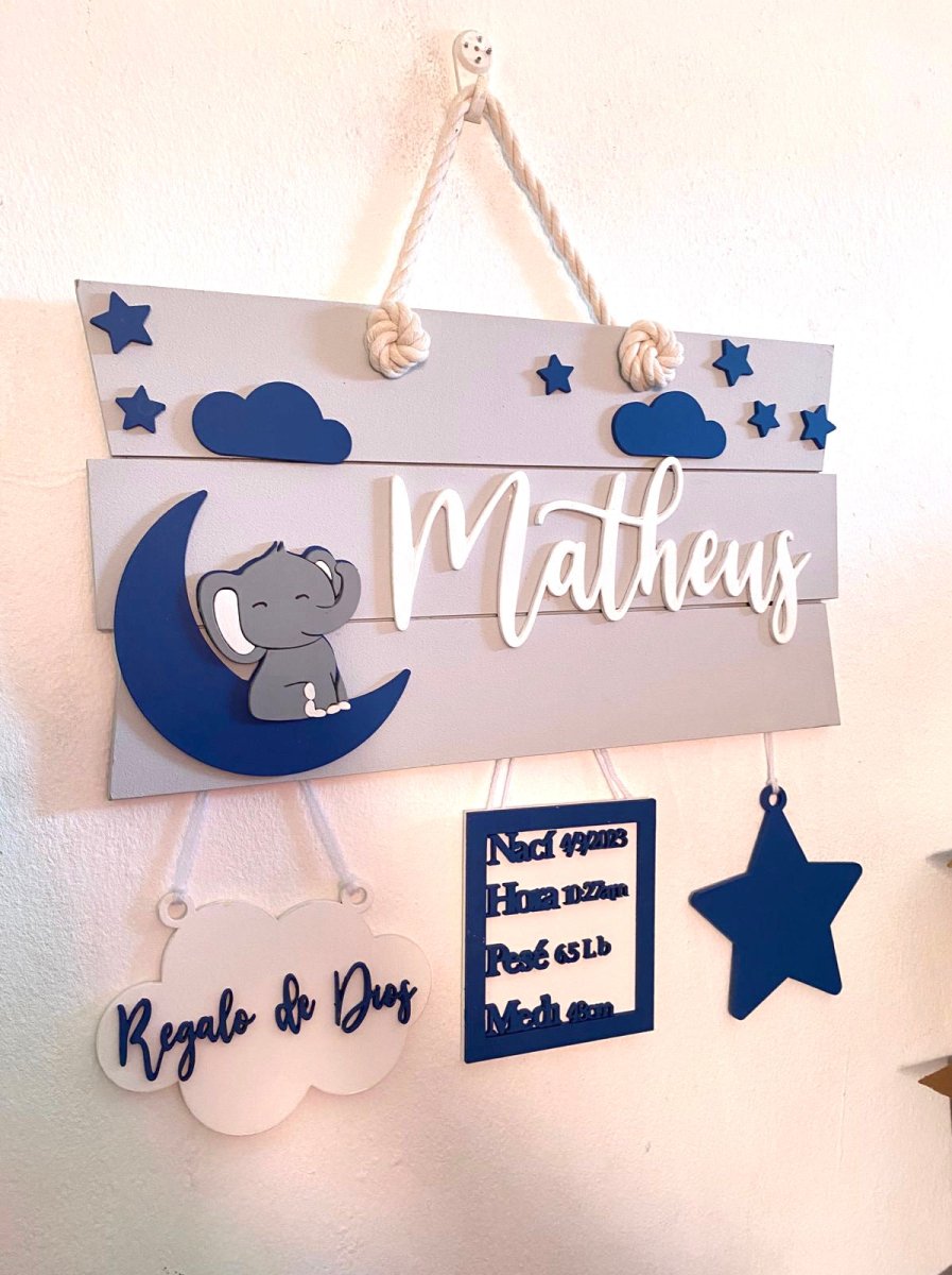 Baby Elephant Blue Stars Baby Boy Wall Hanging safari nursery decor - Felt Craft RD