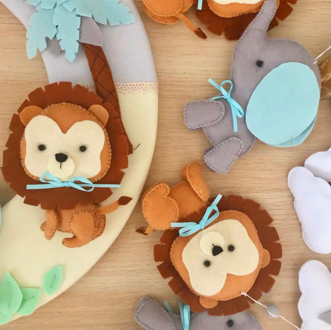 Baby Lions & elephant safari nursery decor - Felt Craft RD