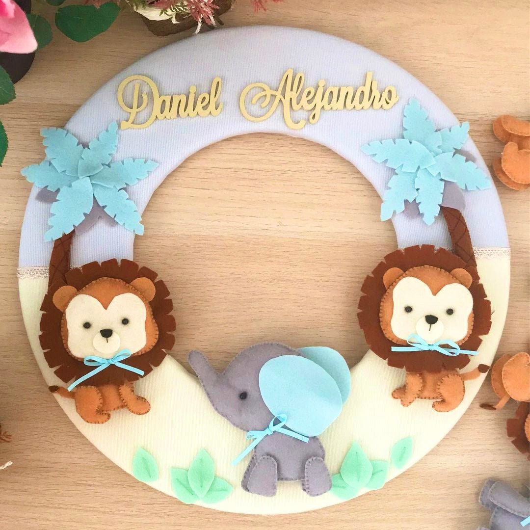 Baby Lions & elephant safari nursery decor - Felt Craft RD