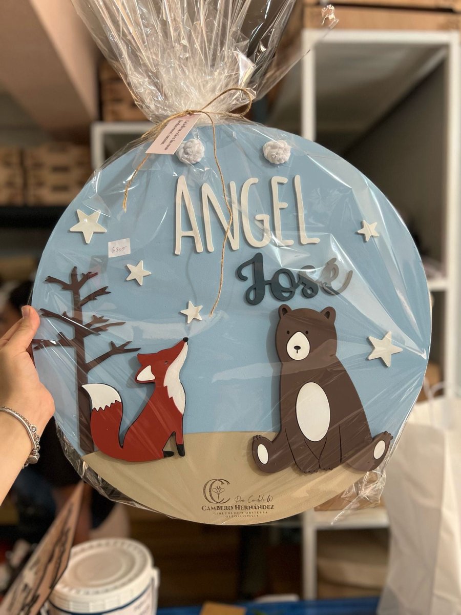 Baby shower colgante de puerta oso y zorro en madera - Felt Craft RD