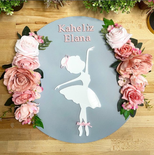 BALLERINA WITH FLOWERS Baby Girl door Hanger - Felt Craft RD