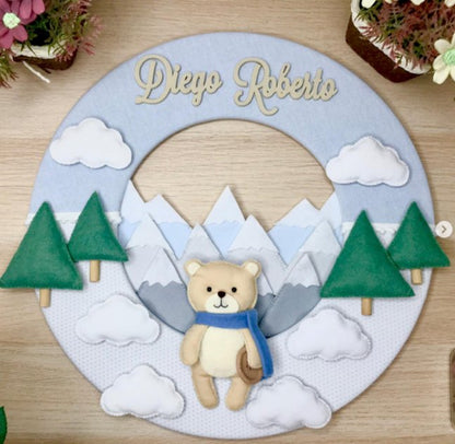 Bear in Cold Mountains Baby Boy Wall Hanging - Felt Craft RD