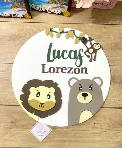 Bear & Lion Boy Nursery Decor white Bottom safari nursery decor - Felt Craft RD