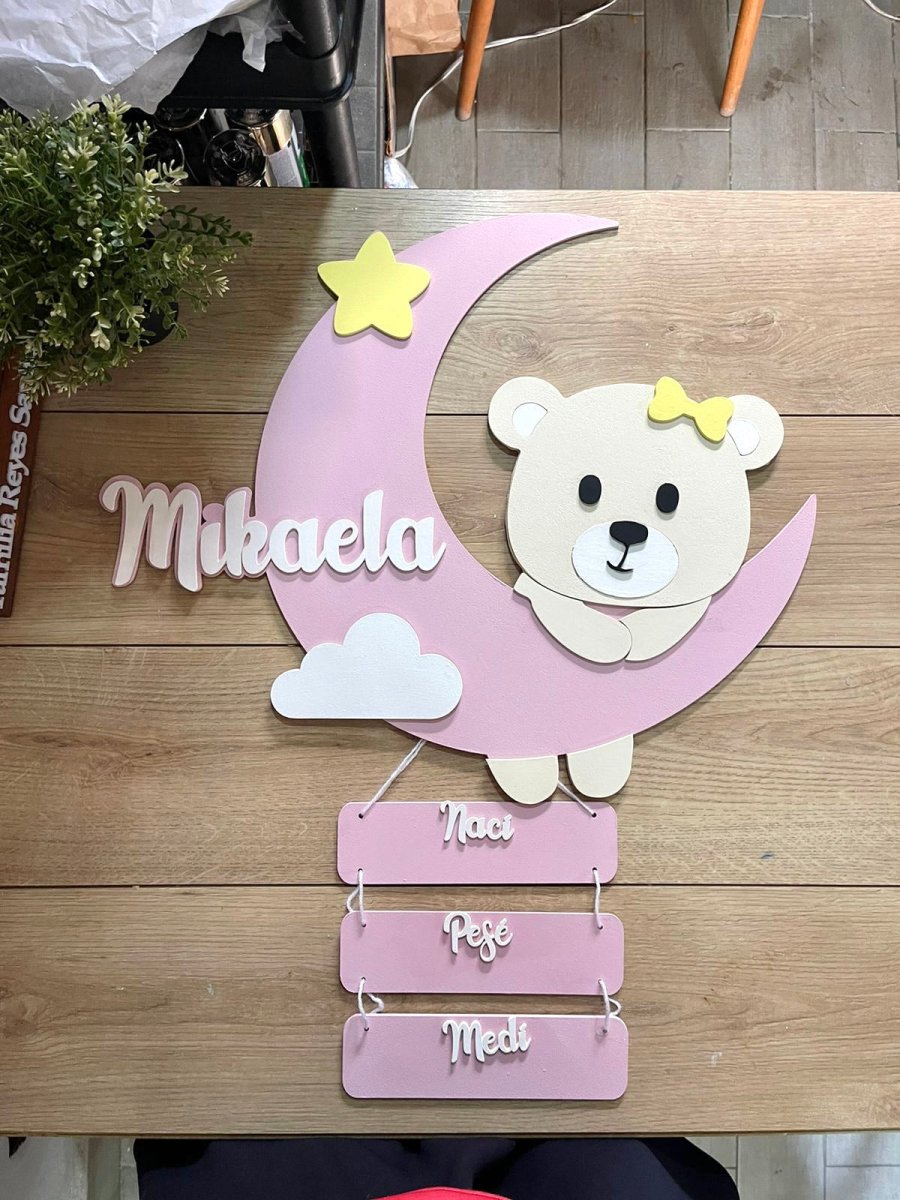 Bear Moon Baby Girl Mobile Hanger - Felt Craft RD