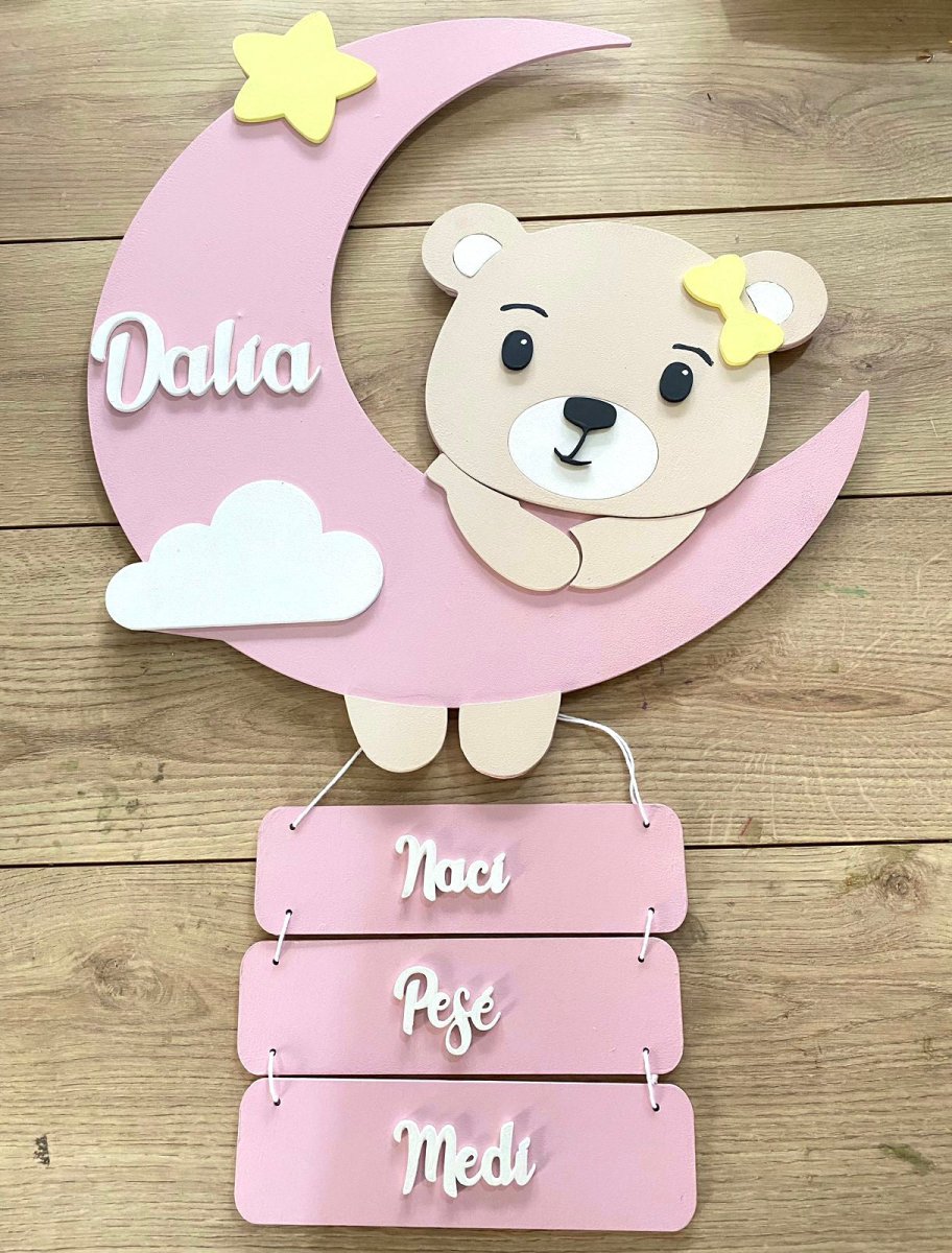 Bear Moon Baby Girl Mobile Hanger - Felt Craft RD