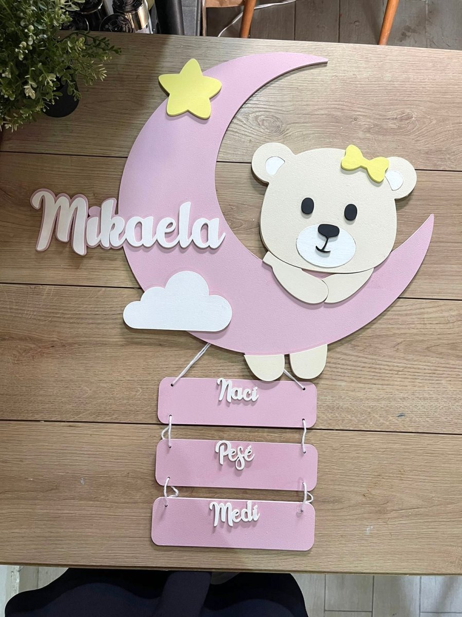 Bear Moon Baby Girl Mobile Hanger - Felt Craft RD