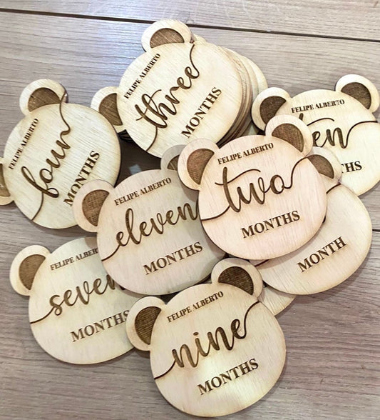 Bear Shape Baby Born Months tags - Felt Craft RD