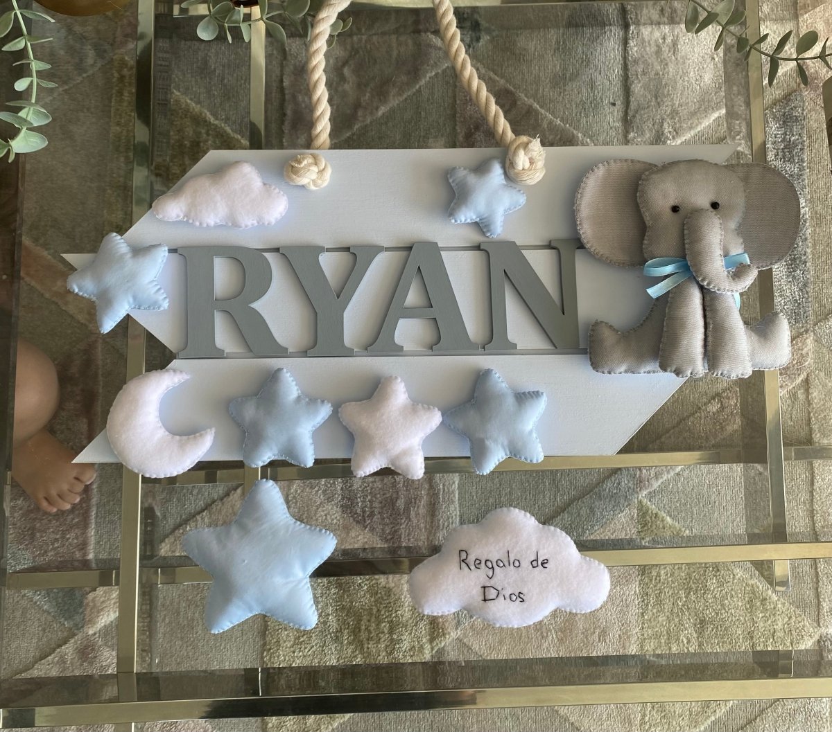 Blue Elephant Baby Boy Wood Hanger - Felt Craft RD