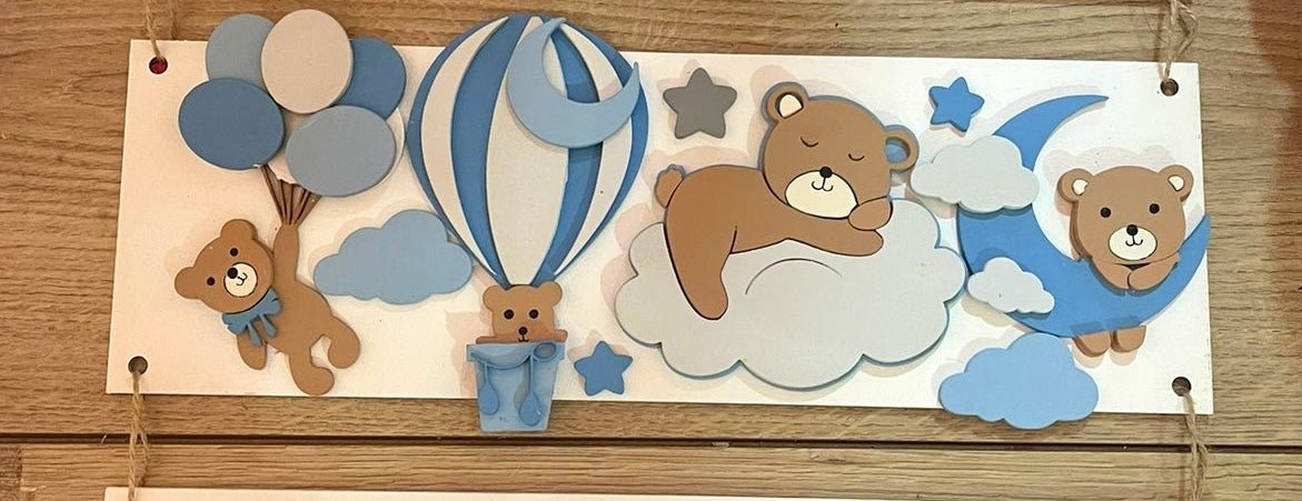 Blue Sleeping Bear Baby Boy kids Room Decor Safari nursery decor - Felt Craft RD