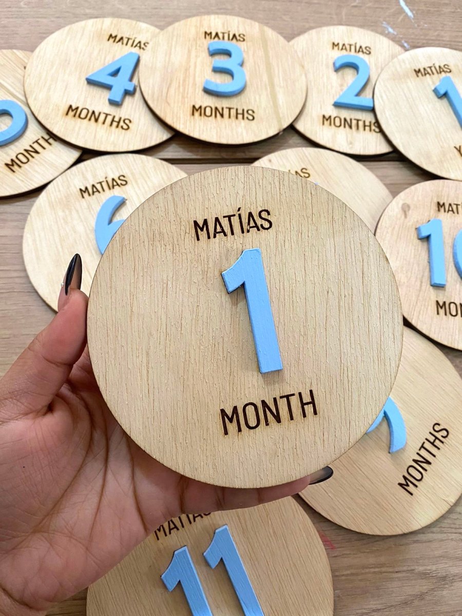 Blue Tags for baby months Wood Acrylic Girl Boy - Felt Craft RD