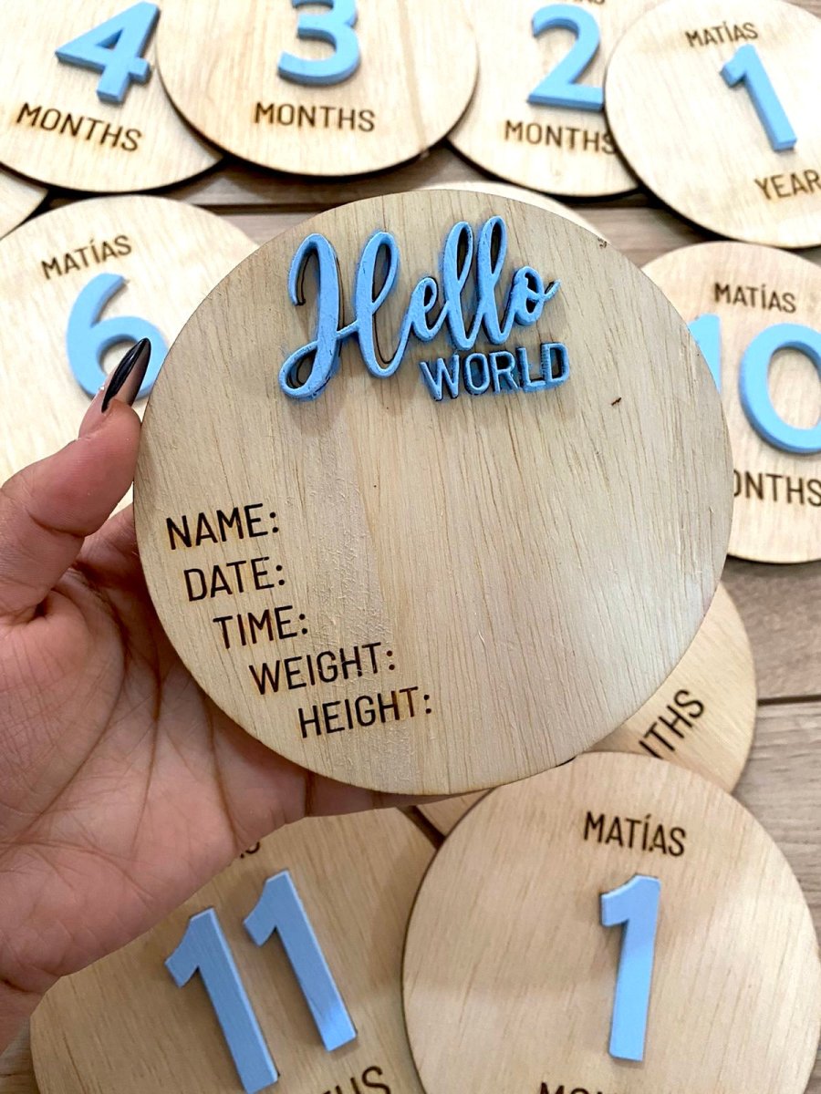 Blue Tags for baby months Wood Acrylic Girl Boy - Felt Craft RD