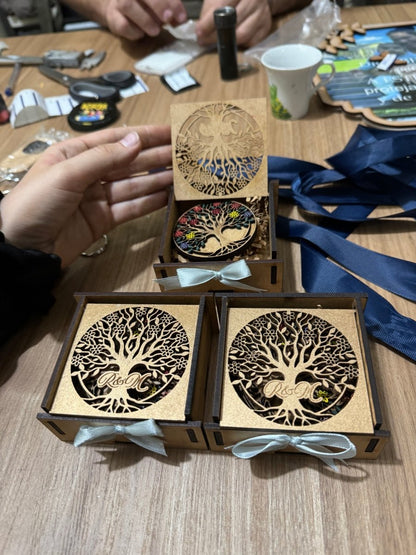 Boda souvenir cajas en madera con iniciales - Felt Craft RD